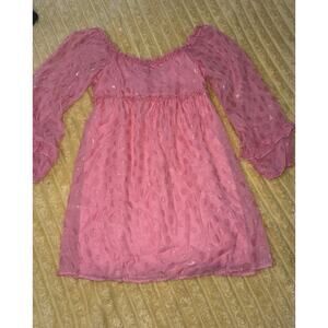 NWT Girls Pink Blush Poppies And roses Dress A Line Midi Sheer Sleeves M 8/10